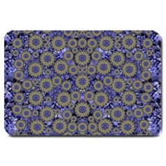 Blue Small Wonderful Floral In Mandalas Large Doormat  by pepitasart