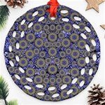 Blue Small Wonderful Floral In Mandalas Round Filigree Ornament (Two Sides) Front