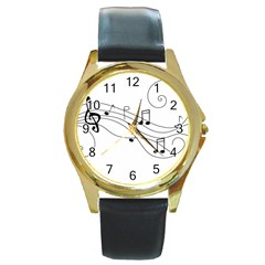 Music Partition Round Gold Metal Watch by alllovelyideas