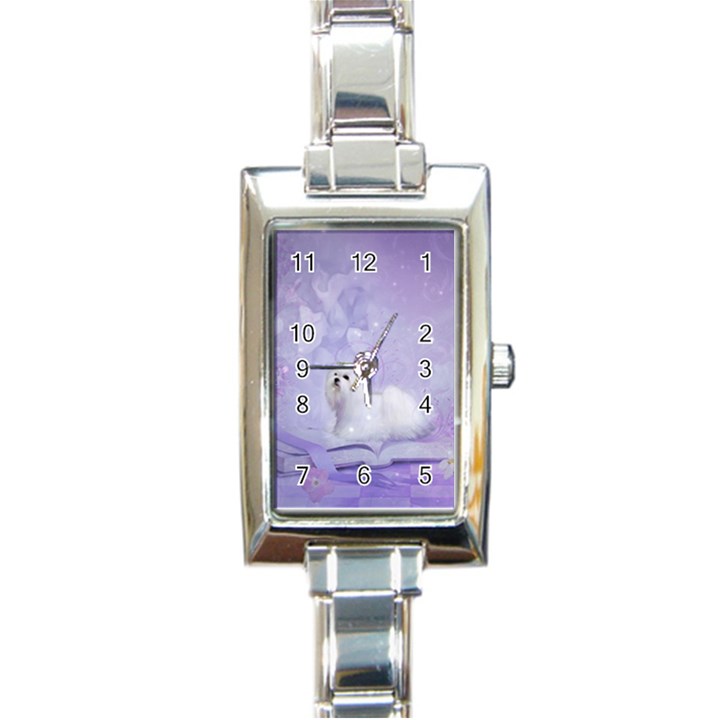 Cute Little Maltese, Soft Colors Rectangle Italian Charm Watch