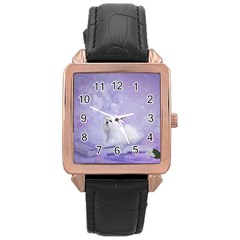 Cute Little Maltese, Soft Colors Rose Gold Leather Watch  by FantasyWorld7