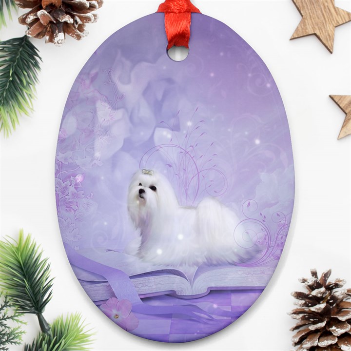 Cute Little Maltese, Soft Colors Ornament (Oval)