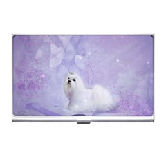 Cute Little Maltese, Soft Colors Business Card Holder by FantasyWorld7