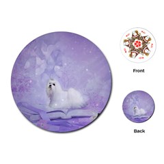 Cute Little Maltese, Soft Colors Playing Cards (round) by FantasyWorld7