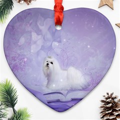 Cute Little Maltese, Soft Colors Heart Ornament (two Sides) by FantasyWorld7