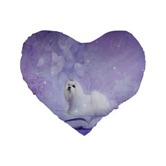 Cute Little Maltese, Soft Colors Standard 16  Premium Heart Shape Cushions by FantasyWorld7