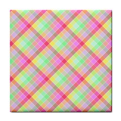 Pastel Rainbow Tablecloth Diagonal Check Tile Coasters by PodArtist