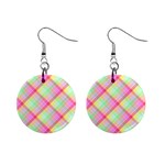 Pastel Rainbow Tablecloth Diagonal Check Mini Button Earrings Front