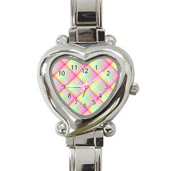 Pastel Rainbow Tablecloth Diagonal Check Heart Italian Charm Watch by PodArtist