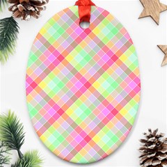 Pastel Rainbow Tablecloth Diagonal Check Oval Ornament (two Sides) by PodArtist