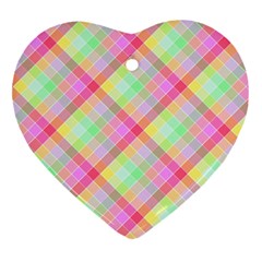 Pastel Rainbow Tablecloth Diagonal Check Heart Ornament (two Sides) by PodArtist