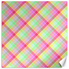 Pastel Rainbow Tablecloth Diagonal Check Canvas 12  X 12  by PodArtist