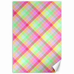 Pastel Rainbow Tablecloth Diagonal Check Canvas 12  X 18  by PodArtist