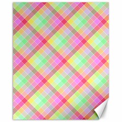 Pastel Rainbow Tablecloth Diagonal Check Canvas 16  X 20  by PodArtist