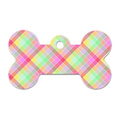 Pastel Rainbow Tablecloth Diagonal Check Dog Tag Bone (one Side) by PodArtist