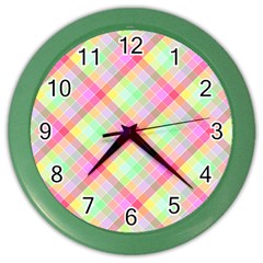 Pastel Rainbow Tablecloth Diagonal Check Color Wall Clock by PodArtist