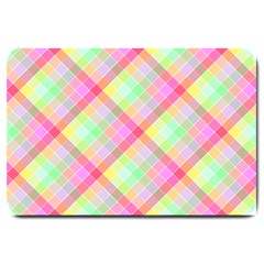 Pastel Rainbow Tablecloth Diagonal Check Large Doormat  by PodArtist