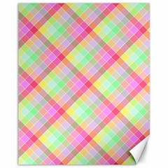 Pastel Rainbow Tablecloth Diagonal Check Canvas 11  X 14  by PodArtist