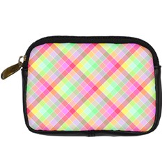 Pastel Rainbow Tablecloth Diagonal Check Digital Camera Leather Case by PodArtist