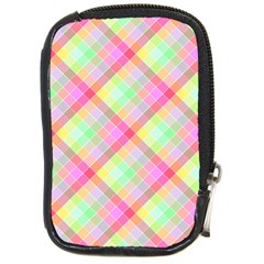 Pastel Rainbow Tablecloth Diagonal Check Compact Camera Leather Case by PodArtist