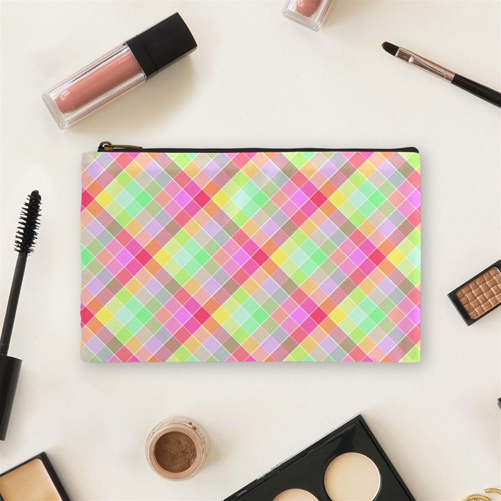 Pastel Rainbow Tablecloth Diagonal Check Cosmetic Bag (Medium)