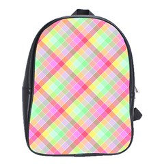 Pastel Rainbow Tablecloth Diagonal Check School Bag (large) by PodArtist