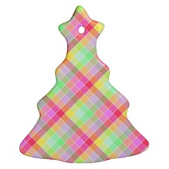 Pastel Rainbow Tablecloth Diagonal Check Ornament (christmas Tree)  by PodArtist