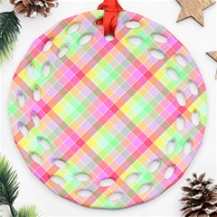 Pastel Rainbow Tablecloth Diagonal Check Round Filigree Ornament (two Sides) by PodArtist