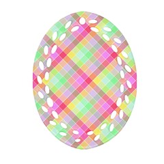 Pastel Rainbow Tablecloth Diagonal Check Ornament (oval Filigree) by PodArtist