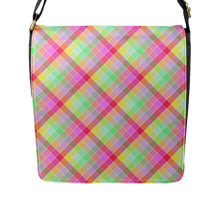 Pastel Rainbow Tablecloth Diagonal Check Flap Closure Messenger Bag (L)