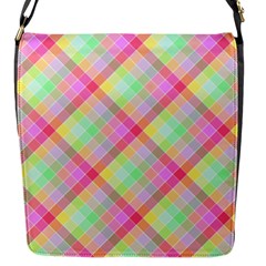 Pastel Rainbow Tablecloth Diagonal Check Flap Closure Messenger Bag (s) by PodArtist