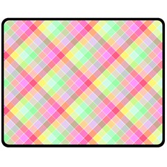 Pastel Rainbow Tablecloth Diagonal Check Double Sided Fleece Blanket (medium)  by PodArtist