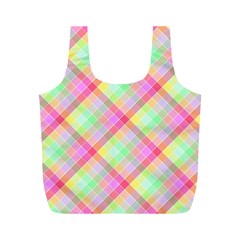 Pastel Rainbow Tablecloth Diagonal Check Full Print Recycle Bag (m) by PodArtist