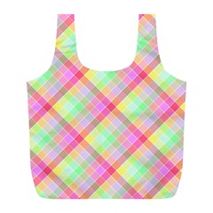 Pastel Rainbow Tablecloth Diagonal Check Full Print Recycle Bag (l) by PodArtist