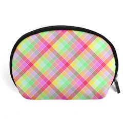 Pastel Rainbow Tablecloth Diagonal Check Accessory Pouch (large) by PodArtist