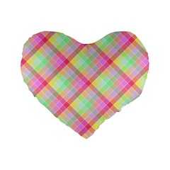 Pastel Rainbow Tablecloth Diagonal Check Standard 16  Premium Flano Heart Shape Cushions by PodArtist