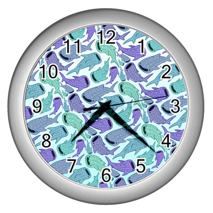 Whale Sharks Wall Clock (Silver)