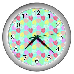 Pastel Rainbow Monstera Wall Clock (silver) by PodArtist