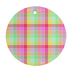 Pastel Rainbow Sorbet Ice Cream Check Plaid Ornament (round) by PodArtist