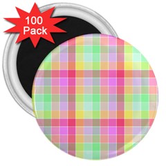 Pastel Rainbow Sorbet Ice Cream Check Plaid 3  Magnets (100 Pack) by PodArtist