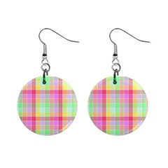 Pastel Rainbow Sorbet Ice Cream Check Plaid Mini Button Earrings by PodArtist