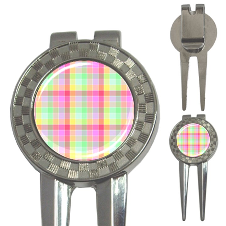 Pastel Rainbow Sorbet Ice Cream Check Plaid 3-in-1 Golf Divots