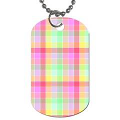 Pastel Rainbow Sorbet Ice Cream Check Plaid Dog Tag (one Side) by PodArtist