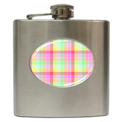 Pastel Rainbow Sorbet Ice Cream Check Plaid Hip Flask (6 Oz) by PodArtist