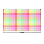 Pastel Rainbow Sorbet Ice Cream Check Plaid Business Card Holder Front