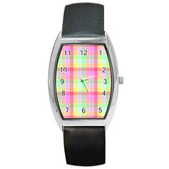 Pastel Rainbow Sorbet Ice Cream Check Plaid Barrel Style Metal Watch by PodArtist