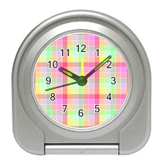 Pastel Rainbow Sorbet Ice Cream Check Plaid Travel Alarm Clock by PodArtist