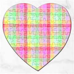 Pastel Rainbow Sorbet Ice Cream Check Plaid Jigsaw Puzzle (heart) by PodArtist