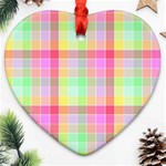 Pastel Rainbow Sorbet Ice Cream Check Plaid Heart Ornament (Two Sides) Front