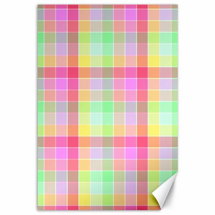 Pastel Rainbow Sorbet Ice Cream Check Plaid Canvas 12  x 18 